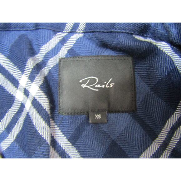 Rails Blue Plaid Rayon High Low Button Top Womens size XS Collar Boho Outdoor - Picture 3 of 12